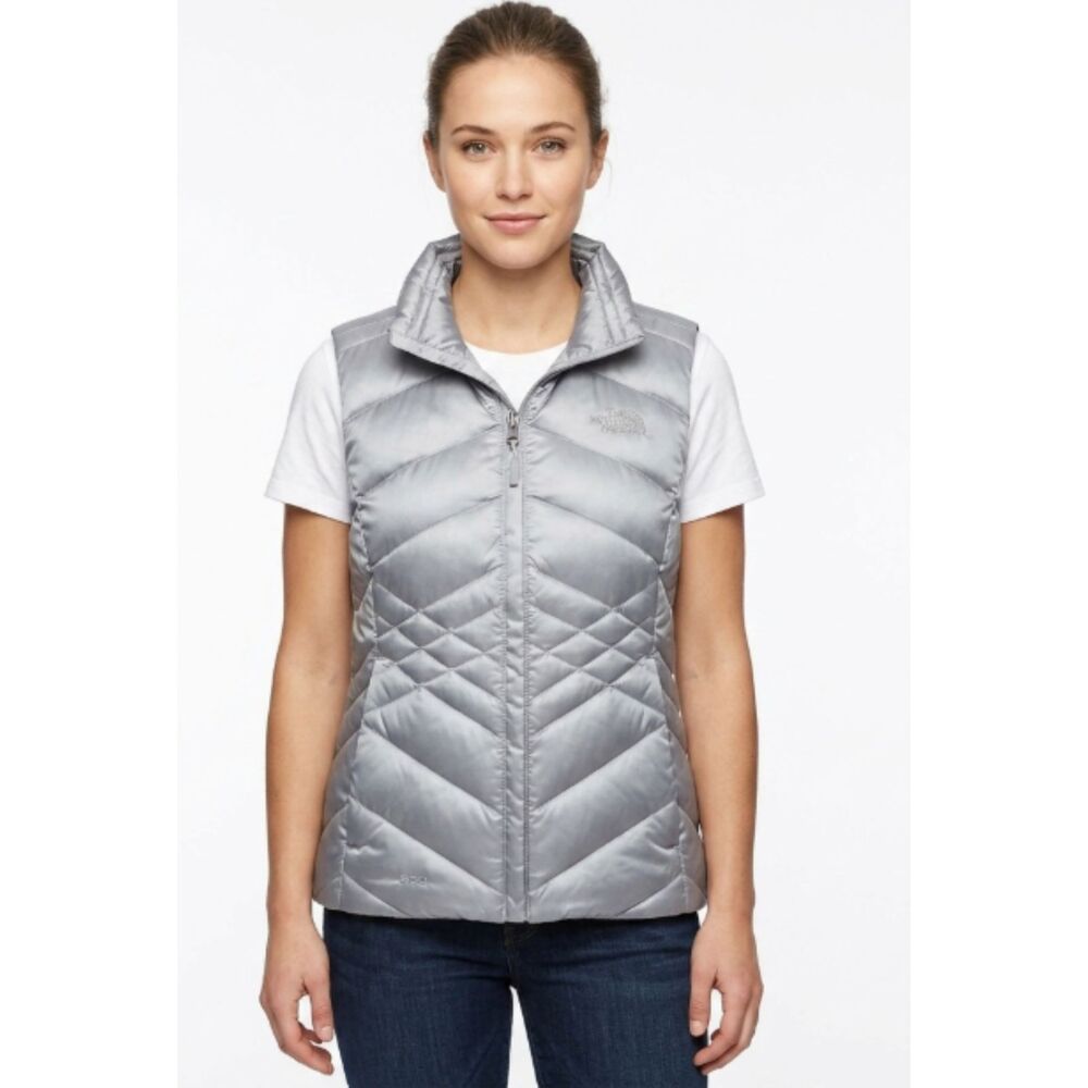 The North Face Aconcagua Vest Gray Puffer Down Insulated Zip Outdoor Jacket - M